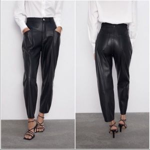 Zara 80s Corsy Faux Leather High Waist Pants in Black Blogger Favorite